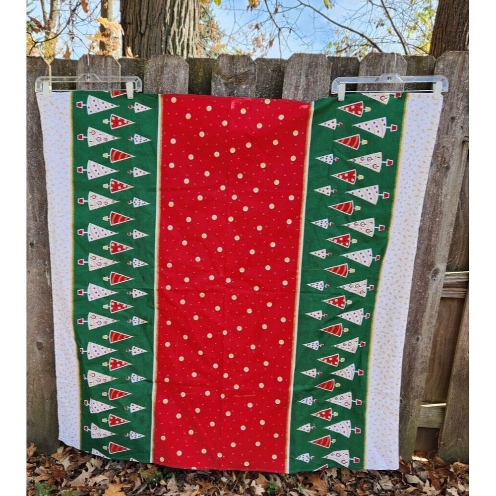 Christmas Tablecloth Trees Red Green Gold White KMart